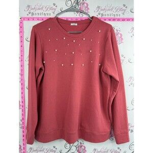 Studio 1886 sweater pearls beaded embroidered red Coral Crewneck Sweatshirt